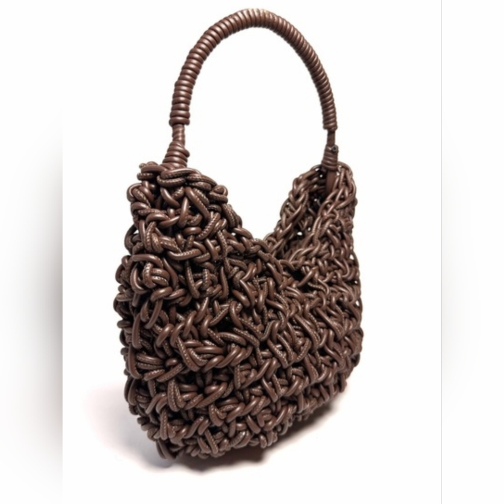 Zara Chocolate Brown Braided Shoulder Bag - Picture 3 of 11